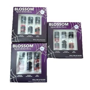 Blossom Roll-On Lip Gloss w/Flowers -3 Pack-Strawberry Watermelon Mango Lot‎ (3)